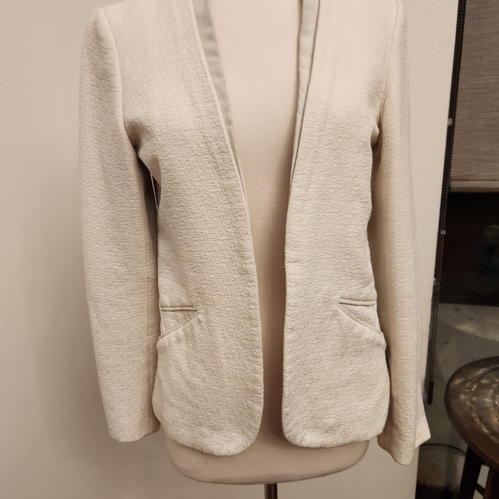 Cream colored  Maison Scotch blazer with leather collar trim